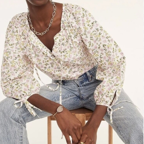 J.Crew Cream Floral Blouse M - Picture 1 of 6